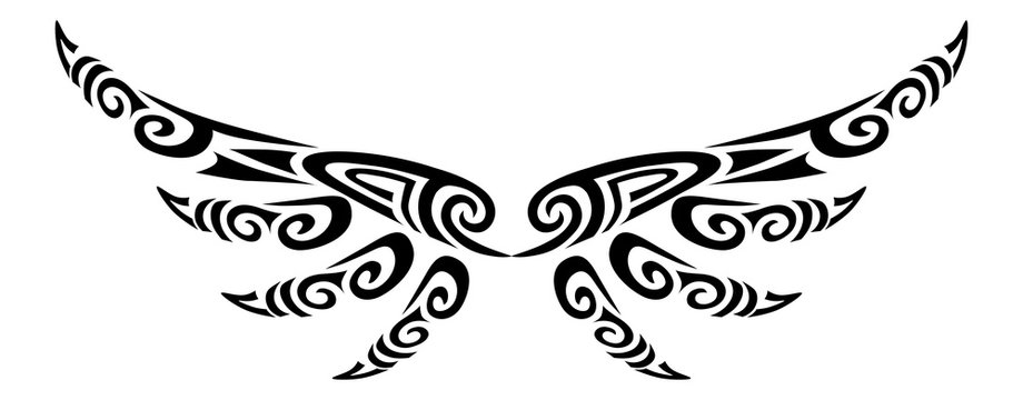Angel wings flying tattoo tribal stylised maori koru design