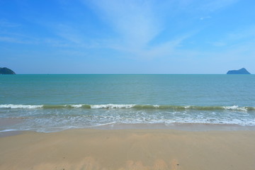 Fototapeta na wymiar Prachuap Bay. Beautiful sea and sky in the Gulf of Thailand. Traveller from around the world come to relax in the summer holidays.