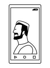 cellphone showing a man black and white