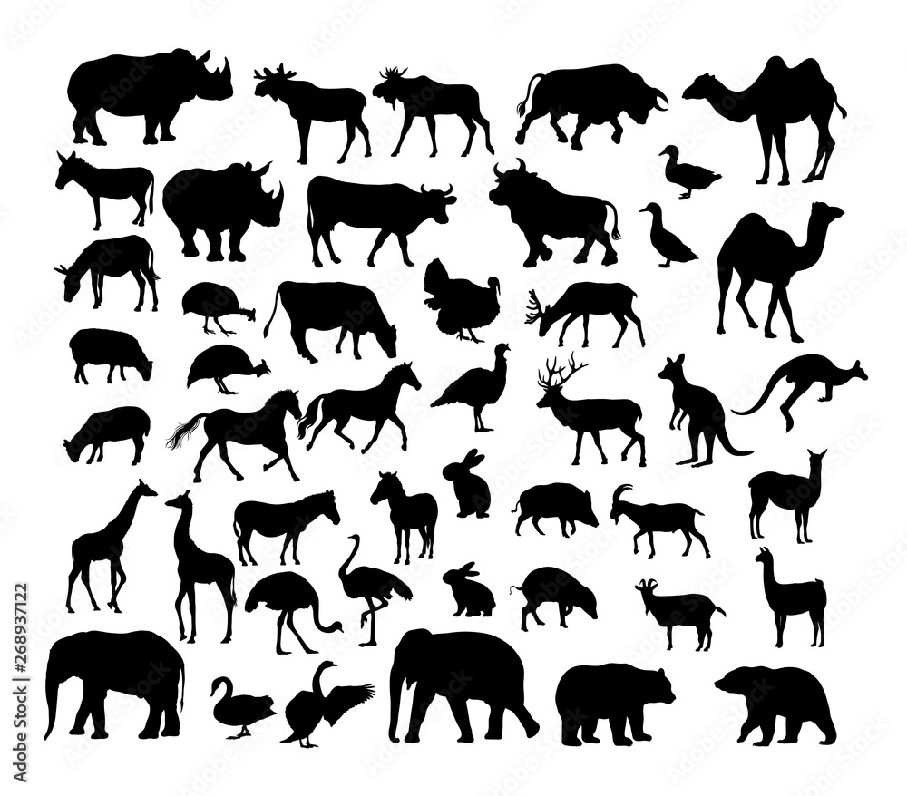 Canvas Prints Herbivora Animal Set, art vector silhouette design