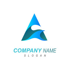 sea ​​wave logo, clear water logo +letter a and wave, ocean icon