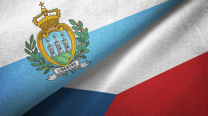 San Marino and Czech Republic two flags textile cloth, fabric texture