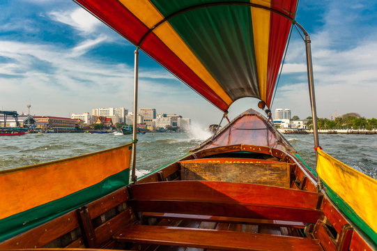 view from inside of long tail boat, Bangkok, tourist boat in Bangkok, Bangkok view