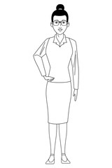 businesswoman avatar cartoon character black and white