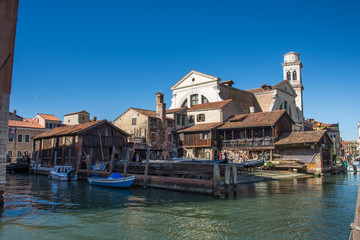 Fototapeta na wymiar Squero San Trovaso, gondola boatyard in Venice, Italy,2019