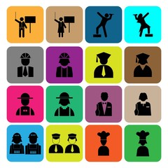 People job icon set - human activity - teacher, singer, engineer, student, farmer, soldier, chef, pilot, waiter icon.- vector