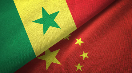 Senegal and China two flags textile cloth, fabric texture