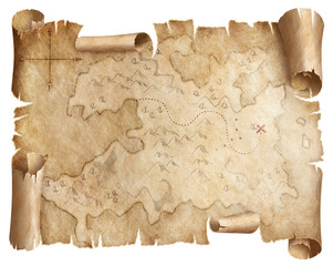 Ancient worn treasure map isolated