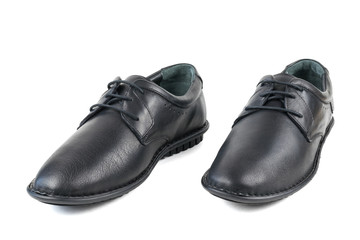Two standing side by side male shoes isolated on white background.