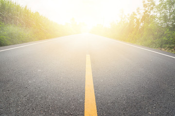 Empty asphalt road through the agricultural fields