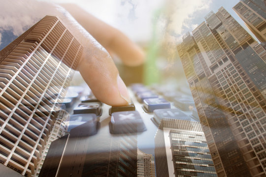 Multple exposures of using calculator to calculating property condominium  buying.