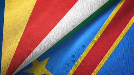 Seychelles and Congo Democratic Republic two flags textile cloth