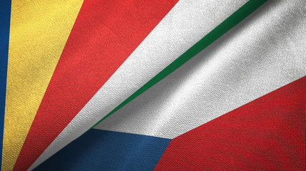 Seychelles and Czech Republic two flags textile cloth, fabric texture