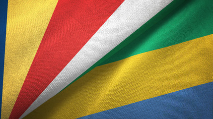 Seychelles and Gabon two flags textile cloth, fabric texture