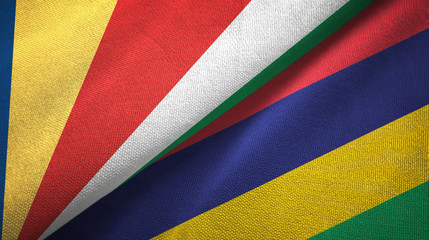 Seychelles and Mauritius two flags textile cloth, fabric texture © Aleks Taurus