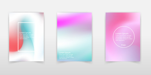 Holographic poster set. Abstract backgrounds. Spectrum holographic poster with gradient mesh. 90s, 80s retro style. Pearlescent graphic template for book, annual, mobile interface, web app.