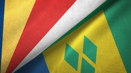 Seychelles and Saint Vincent and the Grenadines two flags textile cloth