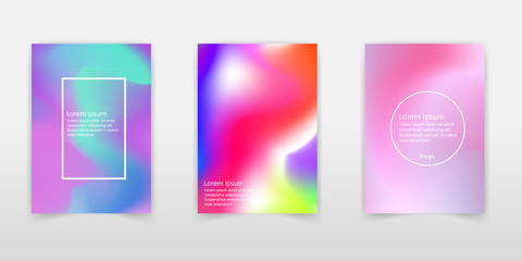 Holographic foil backgrounds set. Futuristic gradient backdrop with holographic foil. 90s, 80s retro style. Pearlescent graphic template for banner, flyer, cover, mobile interface, web app.