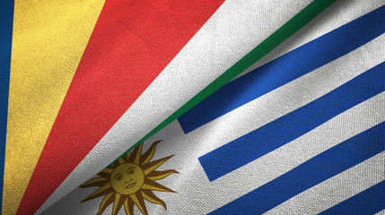 Seychelles and Uruguay two flags textile cloth, fabric texture
