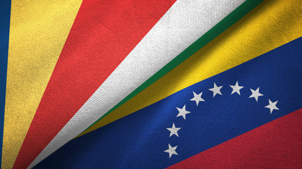 Fototapeta premium Seychelles and Venezuela two flags textile cloth, fabric texture
