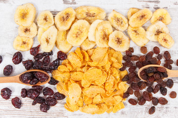 Healthy ingredients containing minerals, carbohydrates and dietary fiber, nutritious eating concept