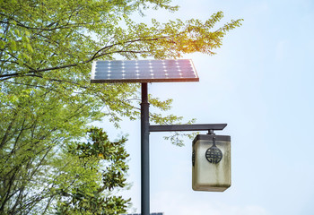 street lamp post with solar panel energy