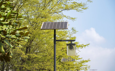 street lamp post with solar panel energy