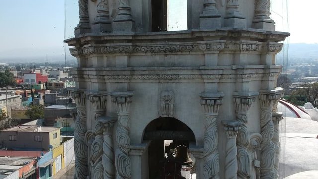 Drone aerial view of some baroque church dome and birds
