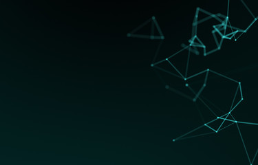 Obraz premium Data technology abstract futuristic illustration . Low poly shape with connecting dots and lines on dark background. 3D rendering . Big data visualization.