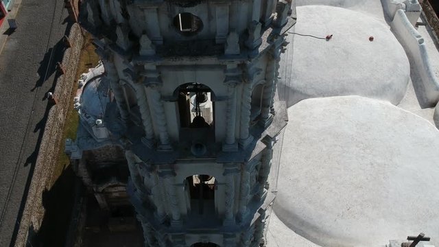 Drone aerial view of some baroque church dome and birds
