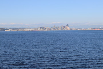 View of a big city from water