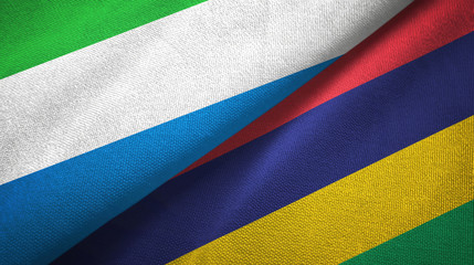 Sierra Leone and Mauritius two flags textile cloth, fabric texture
