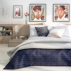 Cute bedroom interior with artwork (focused) - 3d illustration
