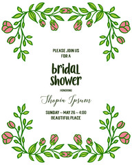 Vector illustration wedding invitation bridal shower with art of leaf flower frame