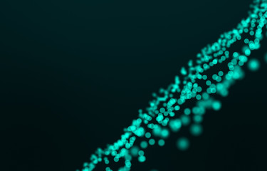 Abstract 3d rendering Wave of particles.Technology background.