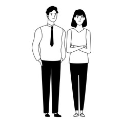 couple avatar cartoon character in black and white