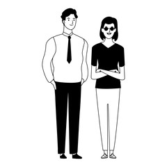 couple avatar cartoon character in black and white