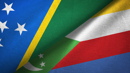 Solomon Island and Comoros two flags textile cloth, fabric texture