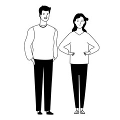 couple avatar cartoon character in black and white