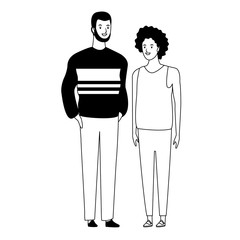 couple avatar cartoon character in black and white