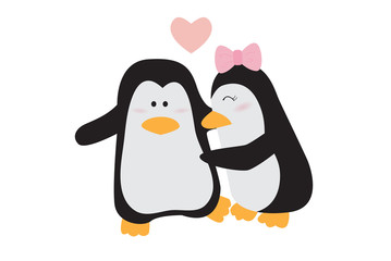 Two cute penguin are hugging,Happy Valentine's Day.