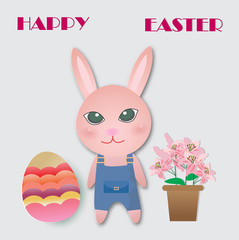 Easter greeting card with a cute bunny and a painted egg.