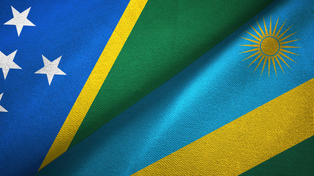 Solomon Island and Rwanda two flags textile cloth, fabric texture