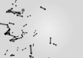 Dots plexus structure cybernetic concept. Network nodes greyscale plexus background. Chemical formula abstraction. Interlinkes nodes cells random grid. Coordinates structure grid shape. 3D Rendering.