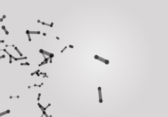 Dots plexus structure cybernetic concept. Network nodes greyscale plexus background. Chemical formula abstraction. Interlinkes nodes cells random grid. Coordinates structure grid shape. 3D Rendering.