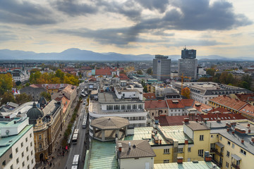 Aerial view of Ljubljana city center. Slovenia