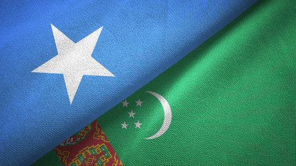 Somalia and Turkmenistan two flags textile cloth, fabric texture
