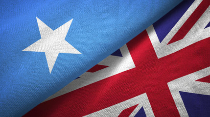 Somalia and United Kingdom two flags textile cloth, fabric texture