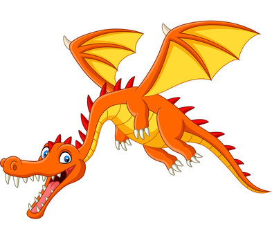 Cartoon dragon flying on white background