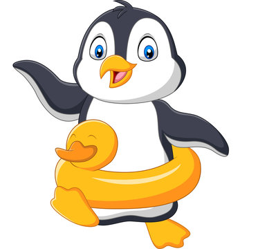 Cartoon penguin with inflatable ring